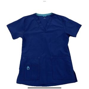Carhartt Scrub Top Size Small Short Sleeve Blue V Neck Medical Vet Tech C12110